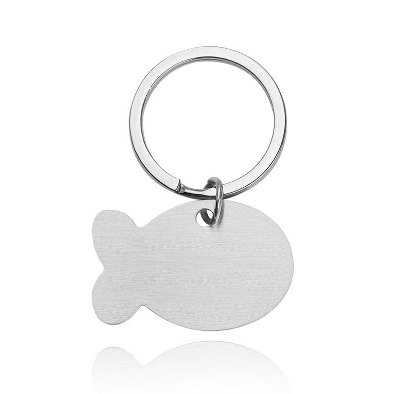 Silver stainless steel pet ID tag with keyring, ready for engraving