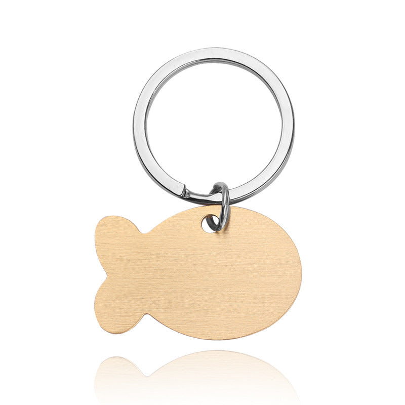 Gold stainless steel pet ID tag with keyring, ready for engraving