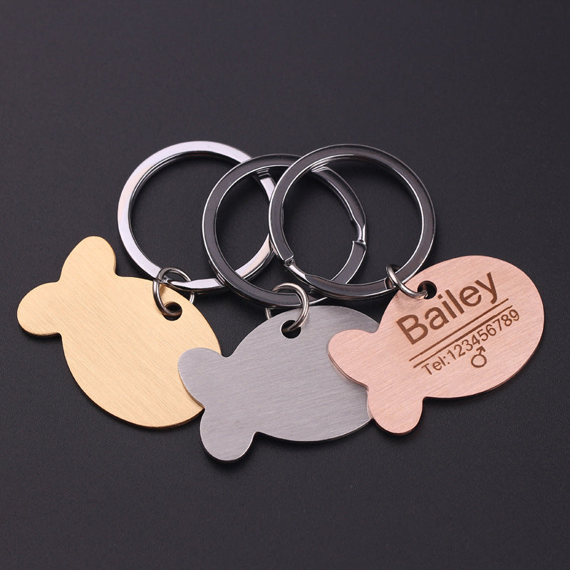 Gold, silver and rose gold engraved pet ID tags with keyrings