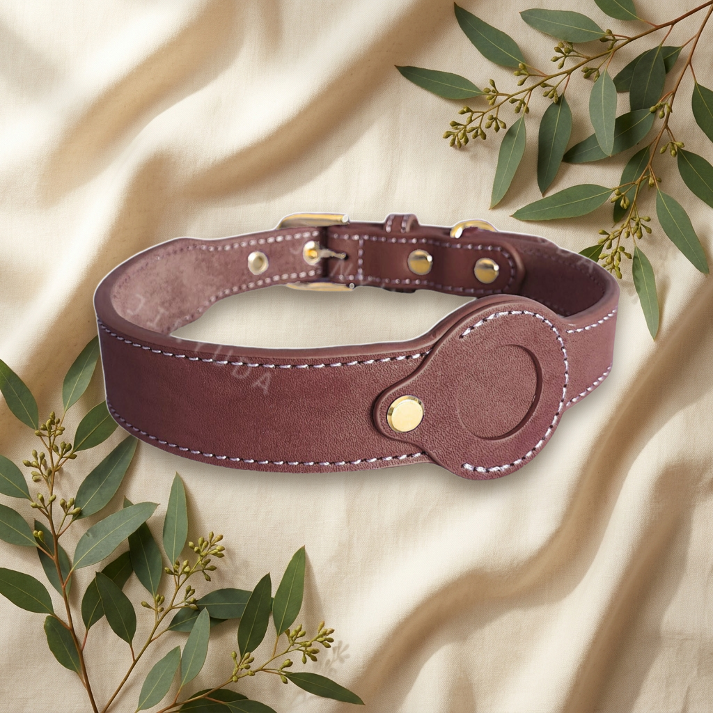 Brown leather dog collar on cream linen — Furmonogram